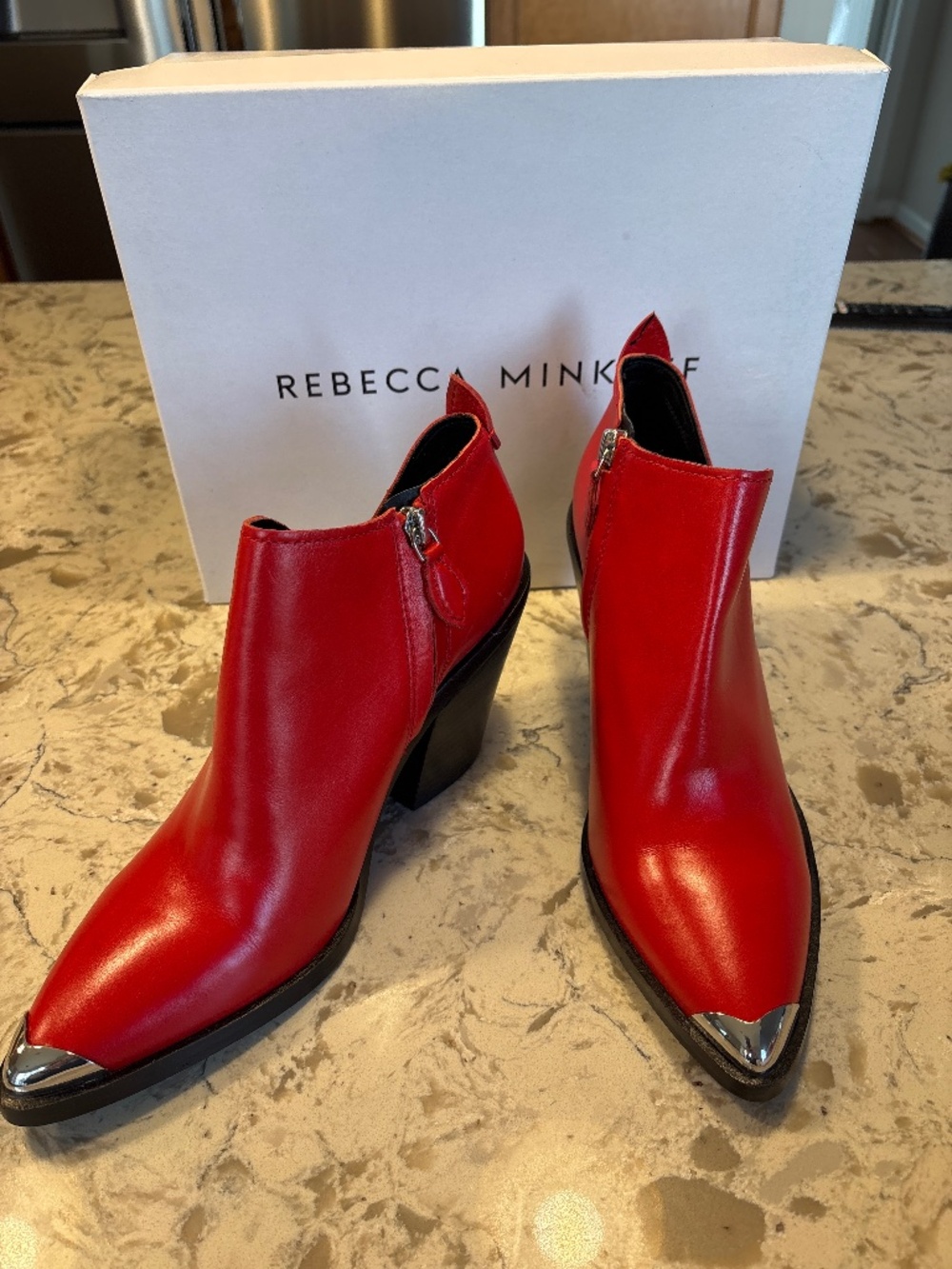 NIB Rebecca Minkoff Seui Tomato Red Leather Booties Sz 9